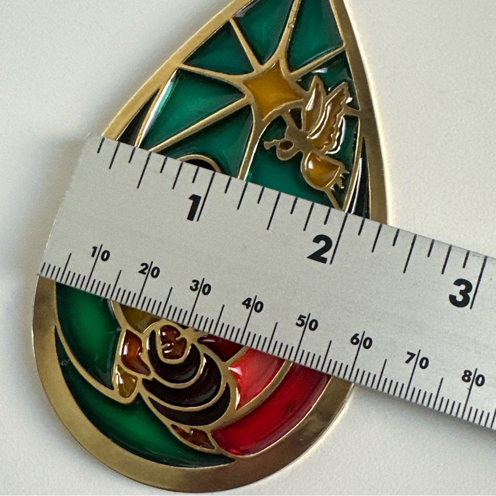 (2) Holy Family Stained Glass Window Teardrop Shape Gold Tone Xmas Ornament - Picture 15 of 15